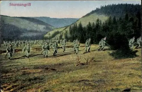 Ak Deutsche Soldaten in Uniformen, Sturmangriff, Propaganda
