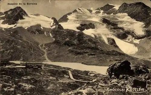 Ak Poschiavo Kanton Graubünden, Bernina Hospiz, Werbung Chocolat Kohler