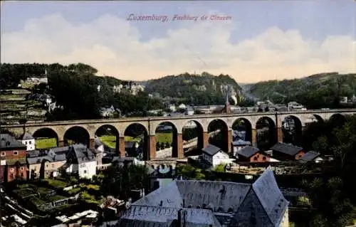 Ak Clausen Luxemburg, Panorama von  Faubourg de Clausen, Viadukt, Häuser