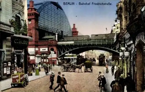 Ak Berlin, Bahnhof Friedrichstraße, A. Schinger, Cigarren Geschäft, Kutsche