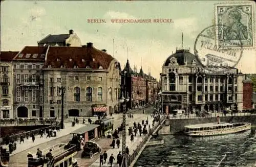 Ak Berlin Mitte, Weidendammer Brücke, Dampferanlegestelle, Straßenbahnen