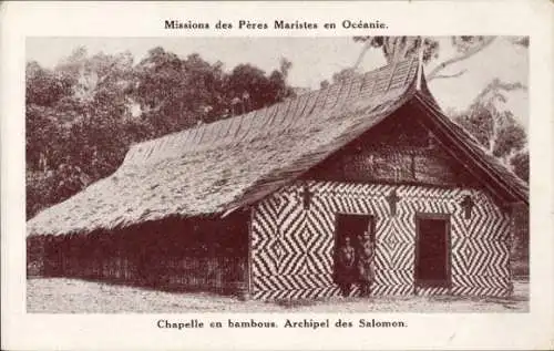 CPA Missions des Peres Maristes en Oceanie, Chapelle en bambous, Archipel des Salomon