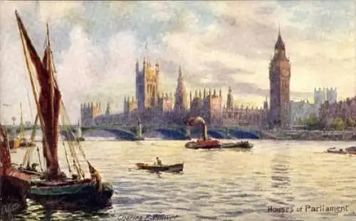 Künstler Ak Flower, Charles, London City England, Houses of Parliament, Boote