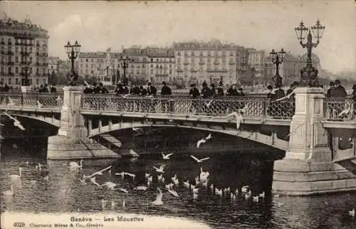 Ak Genéve Kt. Genf, Les Mouettes, Brücke, Pasanten