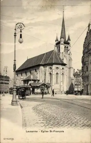 Ak Lausanne Kanton Waadt, Eglise St-François, historische Postkarte, städtische Umgebung, klar...