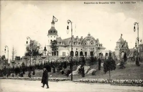 Ak Bruxelles Brüssel, Exposition de Bruxelles 1910, Le Chien Vert, Gebäude, Parkgärten