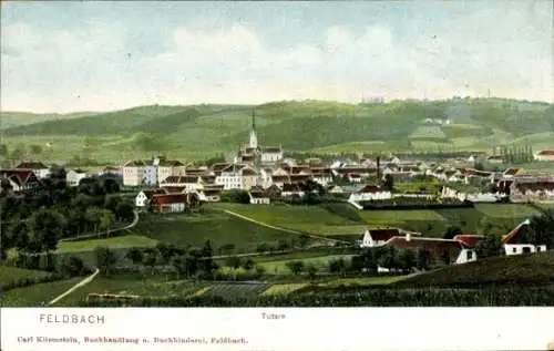 Ak Feldbach Hombrechtikon Kanton Zürich, Stadtansicht, Kirche, Gebäude, Landschaft, Felder