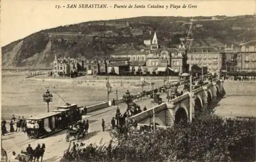 Ak Donostia San Sebastián Baskenland, Santa Catalina Bridge und Gros Beach