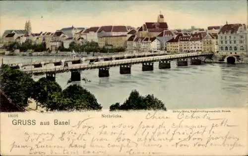 Ak Basel Stadt Schweiz, Stadtansicht mit Notbrücke, Architektur, Wasser, Gruß aus Basel