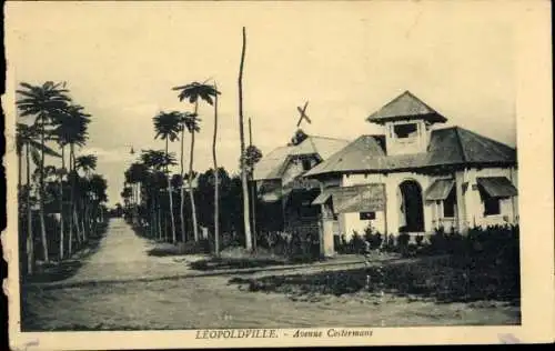 Ak Kinshasa Léopoldville DR Kongo Zaire, LEOPOLDVILLE, Avenue Cestermans, Straße mit Palmen, G...