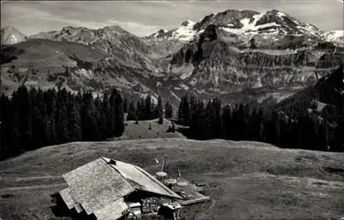 Ak Lenk Kt. Bern, Berglandschaft, Restaurant Gysenboden, Wildstrubel, 1700m.