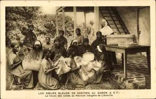 Ak Libreville Gabun, die heiligen Schwestern der Unbefleckten Empfängnis von Castres, Mattenknüpfen
