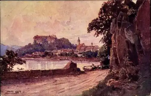 Künstler Ak Lach, Fritz, Grein an der Donau Oberösterreich, Blick auf den Ort, BKWI 403-7
