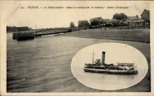 Ak Mindin Loire Atlantique, Uferpromenade, Dampfschiff Saint-Christophe, Hafenansicht