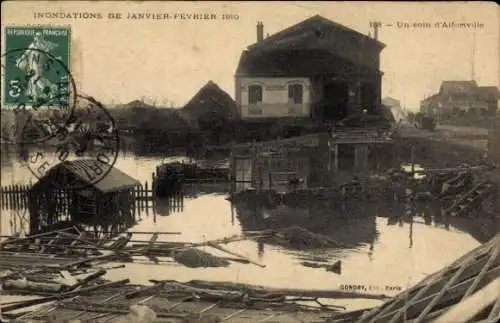 Ak Alfortville Val de Marne, Überschwemmungen, Gebäude, Wasser, 1910, Frankreich