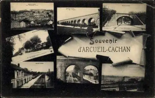 Ak Arcueil Cachan Val de Marne, Gesamtansicht, Viadukt, Eisenbahnschienen, Brücke