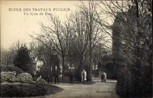 Ak Arcueil Cachan Val de Marne, Ecole des Travaux Puclics, Park