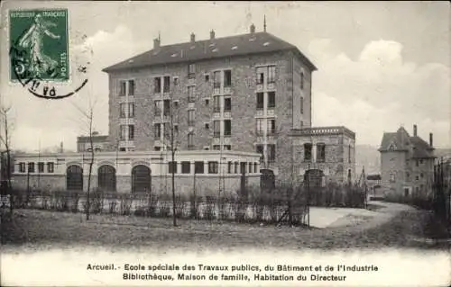 Ak Arcueil Cachan Val de Marne, Ecole spéciale des Travaux publics, Bibliothèque, Maison de famil