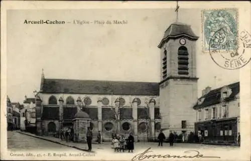 Ak Arcueil Cachan Val de Marne, L'Eglise, place du Marche