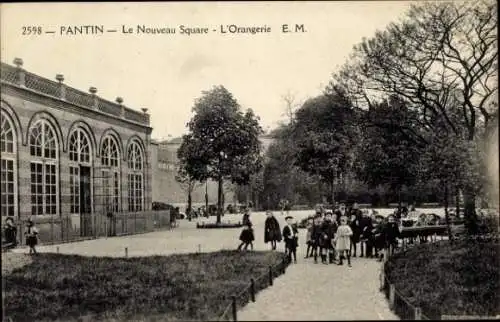 Ak Pantin Seine Saint Denis, L'Orangerie, Le Nouveau Square, E. M., Kindergruppe, Bäume