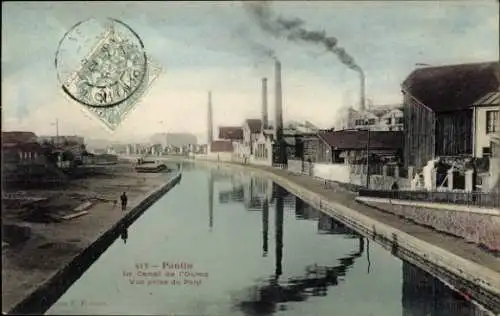 Ak Pantin Seine Saint Denis, Fabrikgebäude, Kanal, Wasserreflexion, romantische Szenerie