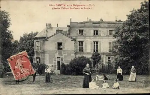 Ak Pantin Seine Saint Denis, Historisches Gebäude, Menschen auf Rasen, Garten, Vintage-