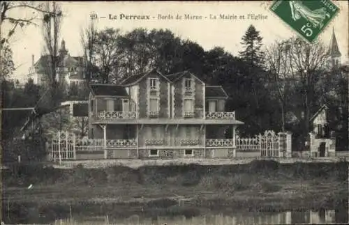 Ak Le Perreux sur Marne Val de Marne, Historisches Gebäude, Mairie, Kirche, Bords de Marne, posta