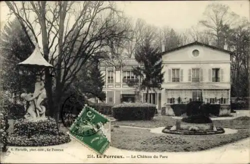 Ak Le Perreux sur Marne Val de Marne, Château du Parc, Statue, Parklandschaft, alte Architektur