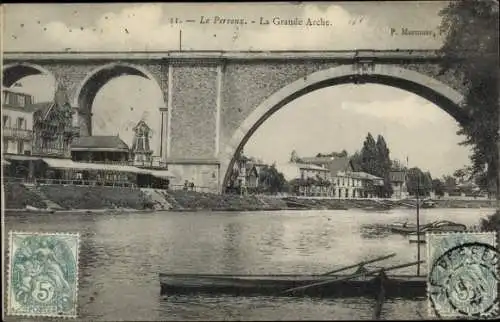 Ak Le Perreux sur Marne Val de Marne,  Die Große Arche, Brücke, Fluss, alte Gebäude