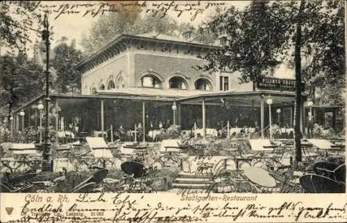 Ak Köln am Rhein, Stadtgarten-Restaurant, Pilsner Urquell, Außensitzplätze, Bäume