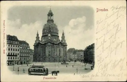 Ak Dresden Altstadt, Frauenkirche,  Architektur, Tram, Schwarz-Weiß-Foto
