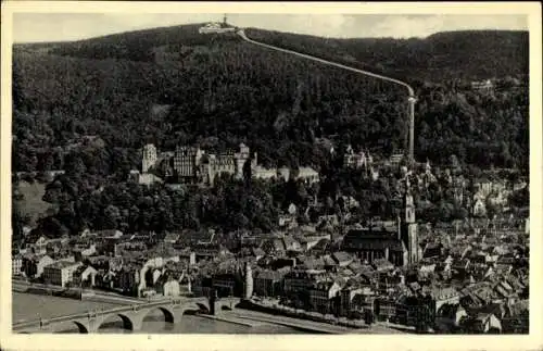 Ak Heidelberg am Neckar, Luftaufnahme von  Schloss, Königstuhl, Gebäude, Stadtansicht