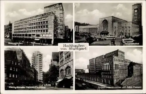 Ak Stuttgart in Württemberg, Hochbauten von  Eberhardsirade, Tagblatt-Turmhaus, Hauptbahnhof