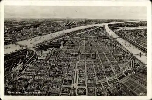 Ak Mannheim in Baden, Luftaufnahme von  Flüsse und Hafen, Stadtansicht