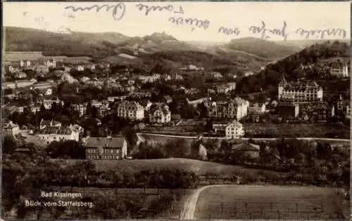 Ak Bad Kissingen Unterfranken Bayern,  Blick vom Staffelsberg, alte Architektur, Landschaft