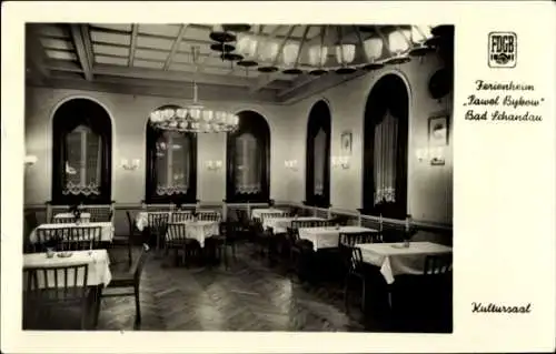 Ak Bad Schandau Sächsische Schweiz, Kultursaal, FDGB Ferienheim Pawel Bykow, Tische, Stühle, Kron
