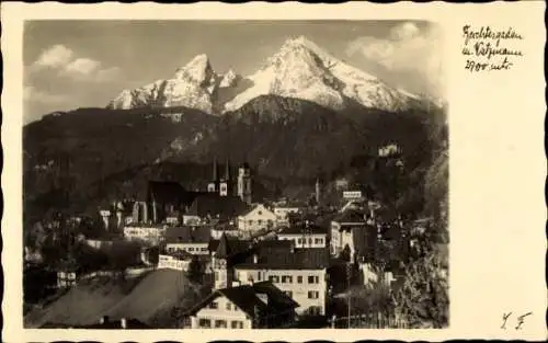 Ak Berchtesgaden Oberbayern, Gotzenalm, Berglandschaft, verschneite Berge, Kirchtürme, Stadtansic