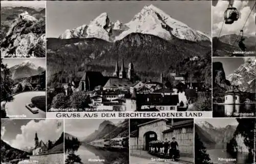 Ak Berchtesgaden Oberbayern, Gotzenalm, Alpenstraße, Berchtesgaden m. Watzmann, Jennerbahn, Barth