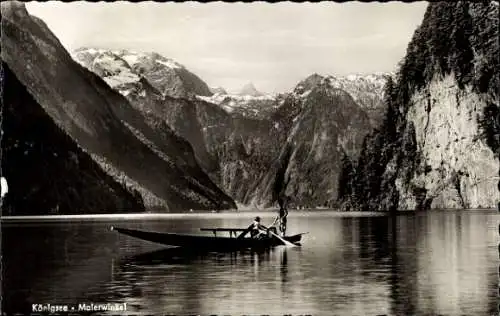 Ak Königsee Königssee Oberbayern, Malerwinkel, Ruderboot