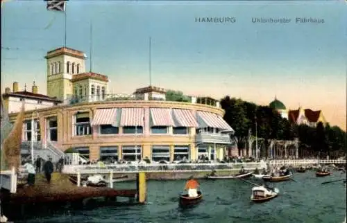 Ak Hamburg Nord Uhlenhorst, Uhlenhorster Fährhaus, Wasser, Boote, idyllische Kulisse