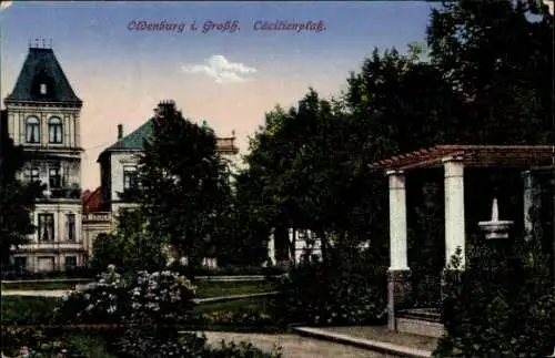 Ak Oldenburg in Holstein, Cäcilienplatz,  Gebäude, Parklandschaft, Rosen, 