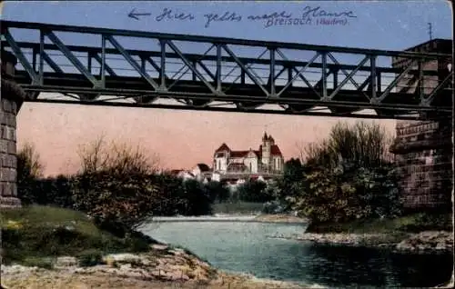 Ak Breisach am Oberrhein, Brücke, Stadtansicht, Wasserlandschaft