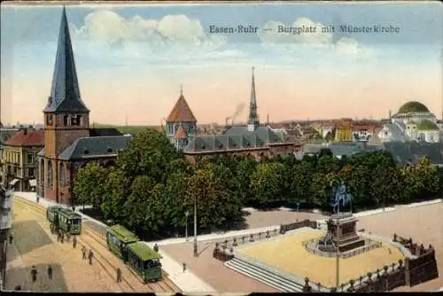 Ak Essen im Ruhrgebiet, Burgplatz mit Münsterkirche