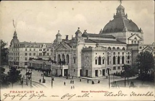 Ak Frankfurt am Main, Neues Schauspielhaus,  Architektur, Menschen auf der Straße
