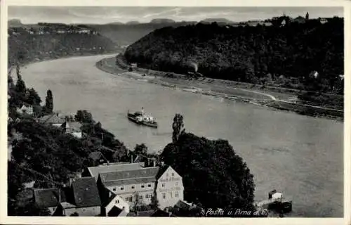 Ak Pirna an der Elbe, Blick auf die Elbe, Schiffsverkehr, Uferlandschaft
