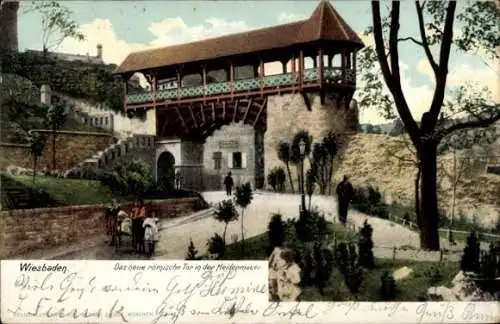 Ak Wiesbaden in Hessen, Römisches Tor, Heidenauer, handgeschriebene Grüße