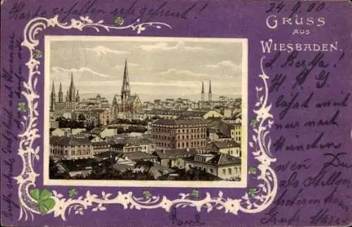 Ak Wiesbaden in Hessen, nansicht von  farbige Illustration, kirchliche Gebäude