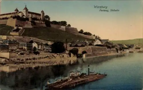 Ak Würzburg, Blick auf die Südseite der Festung, Kettenschlepper