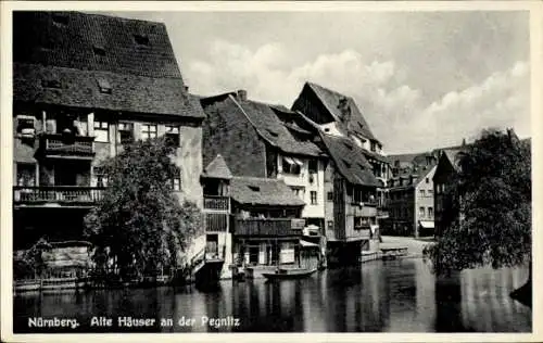 Ak Nürnberg, Alte Häuser an der Pegnitz