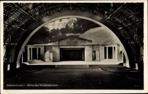 Ak Oberammergau in Oberbayern, Bühne des Passionstheaters, Veranstaltungsort, beeindruckende Arch